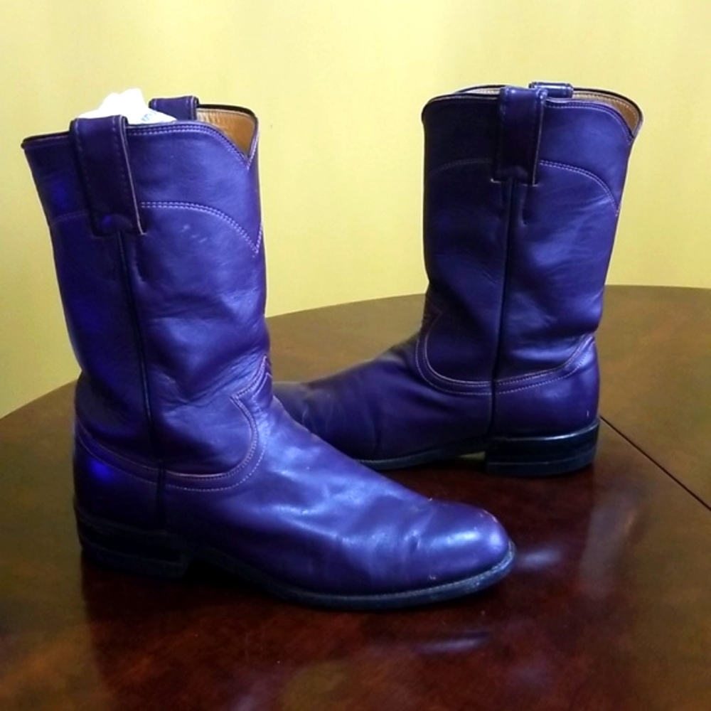 JUSTIN PLUM LEATHER BOOTS STYLE L3081 LOW HEEL 1" 10.50"TALL  GREAT CONDITION